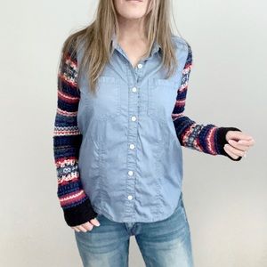 WE THE FREE Free People Sweater Sleeve Blue Button Up Shirt size XS